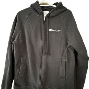 Champion Black Full-Zip Hoodie with Script Logo